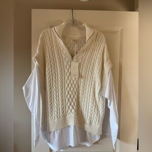 Pilcro twofer Cable Knit Sweater Vest with White Shirt